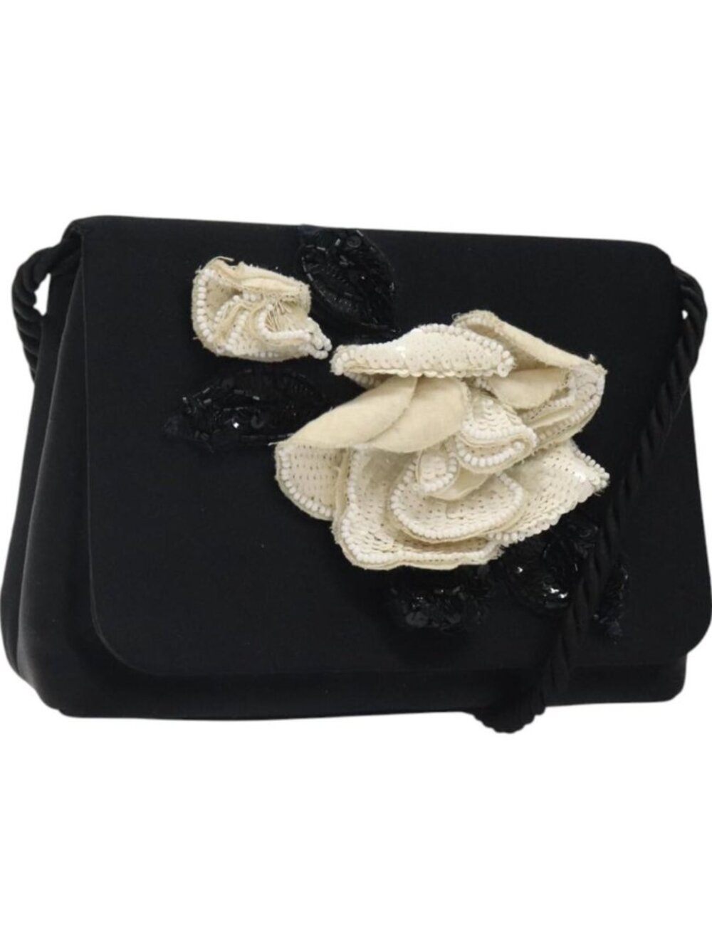 CHANEL Shoulder Bag Silk Black Gold CC